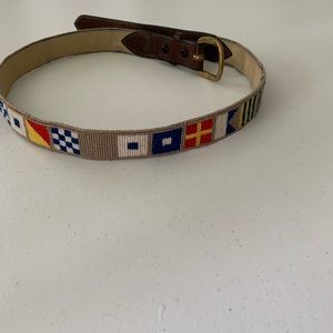 Unisex needlepoint belt featuring flags, size 32
